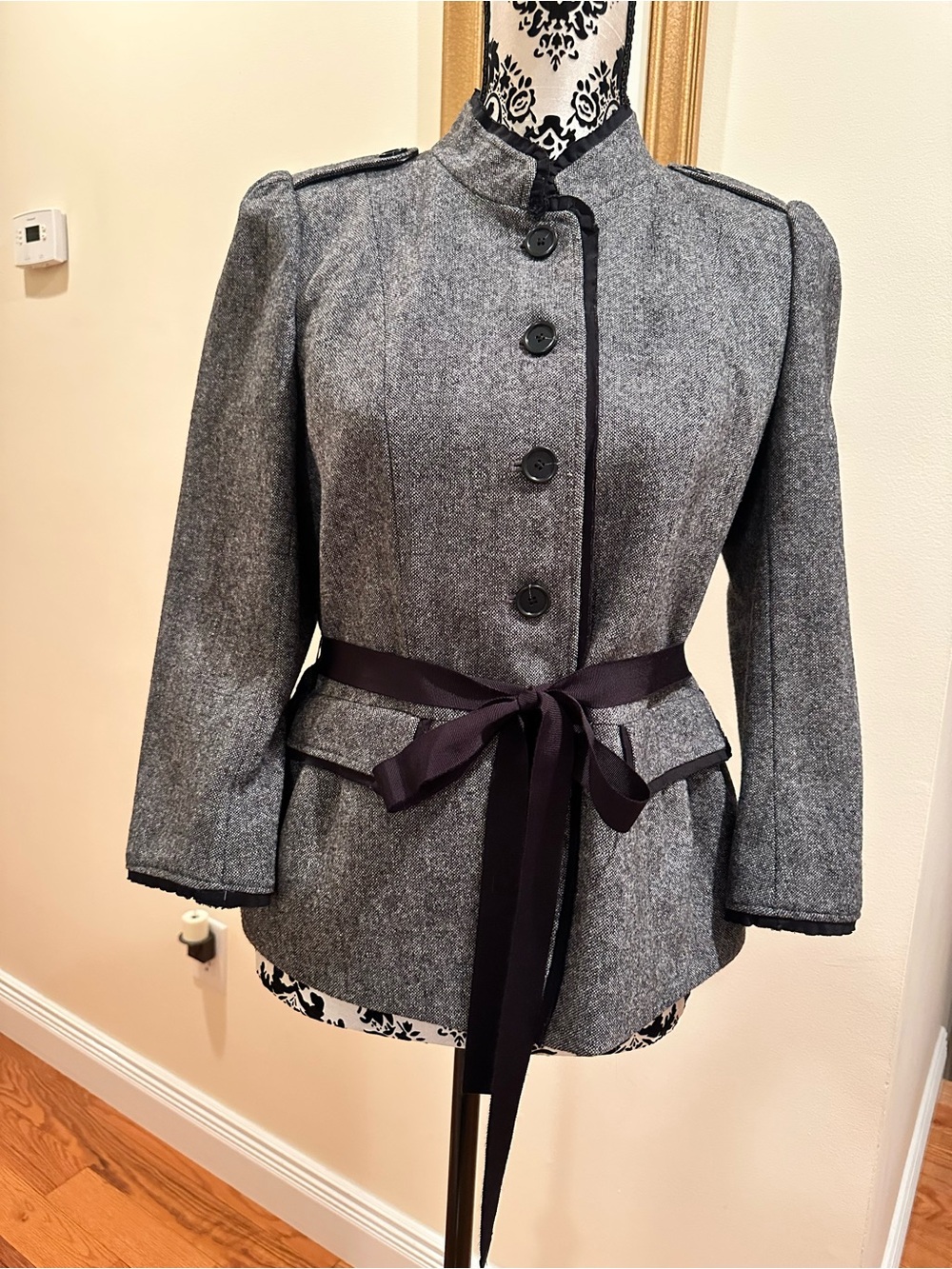 Loft Wool-Blend Gray Belted military peplum jacket